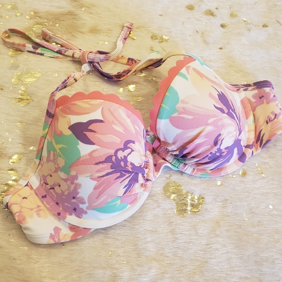 Aerie 34B White Floral Pink Swim Top - Picture 5 of 5